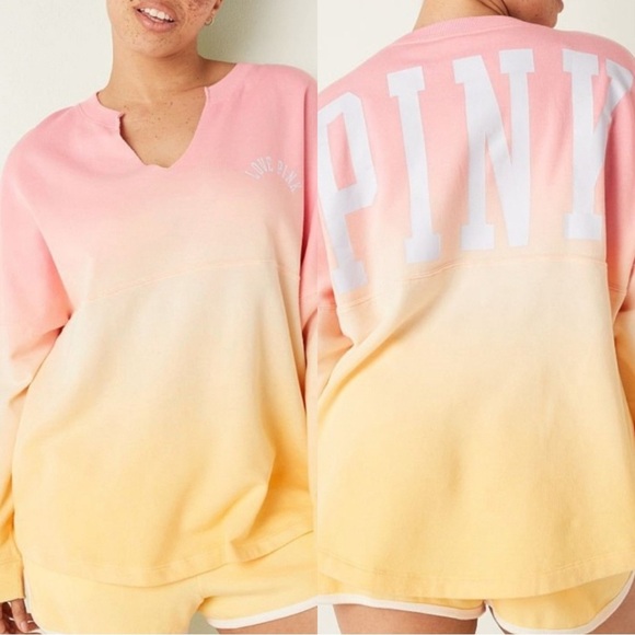 PINK Victoria Secret Ombre Dip Dye Crewneck Sweatshirt Oversized Trendy Lounge - Picture 1 of 15